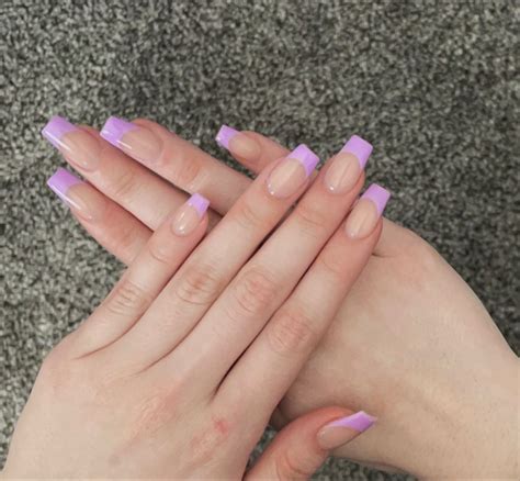 acrylic nails with purple tips|light purple french tip nails.